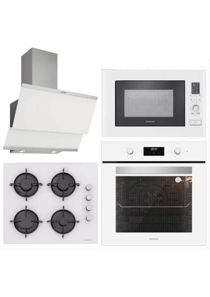 Silverline BO6502W02 - CS5349W01 - 3420 Classy 60 - MW9018W01 Beyaz Cam Ankastre Set