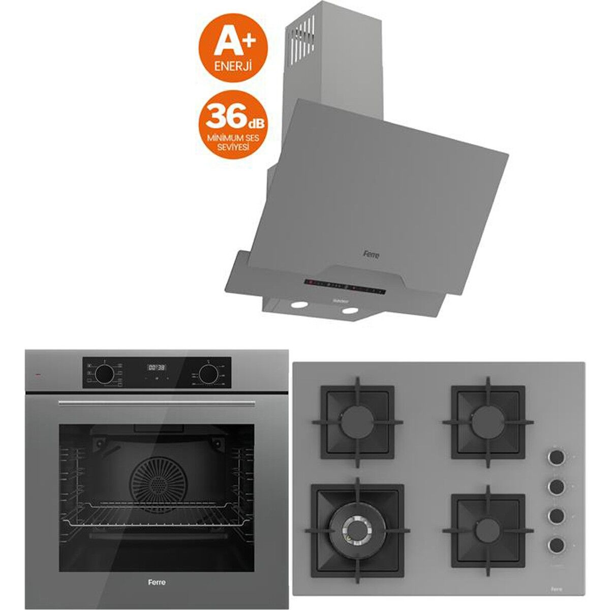 Ferre Icon Plus 75 Serisi 3lü Cam Ankastre Set (QBL63CPR-SC408-D065SA)