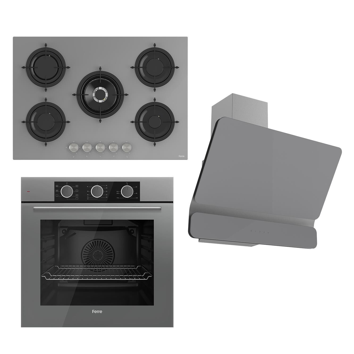 Ferre Flowart Basic Serisi Gri Ankastre Set (rs038+ Xe62cpr + D082)
