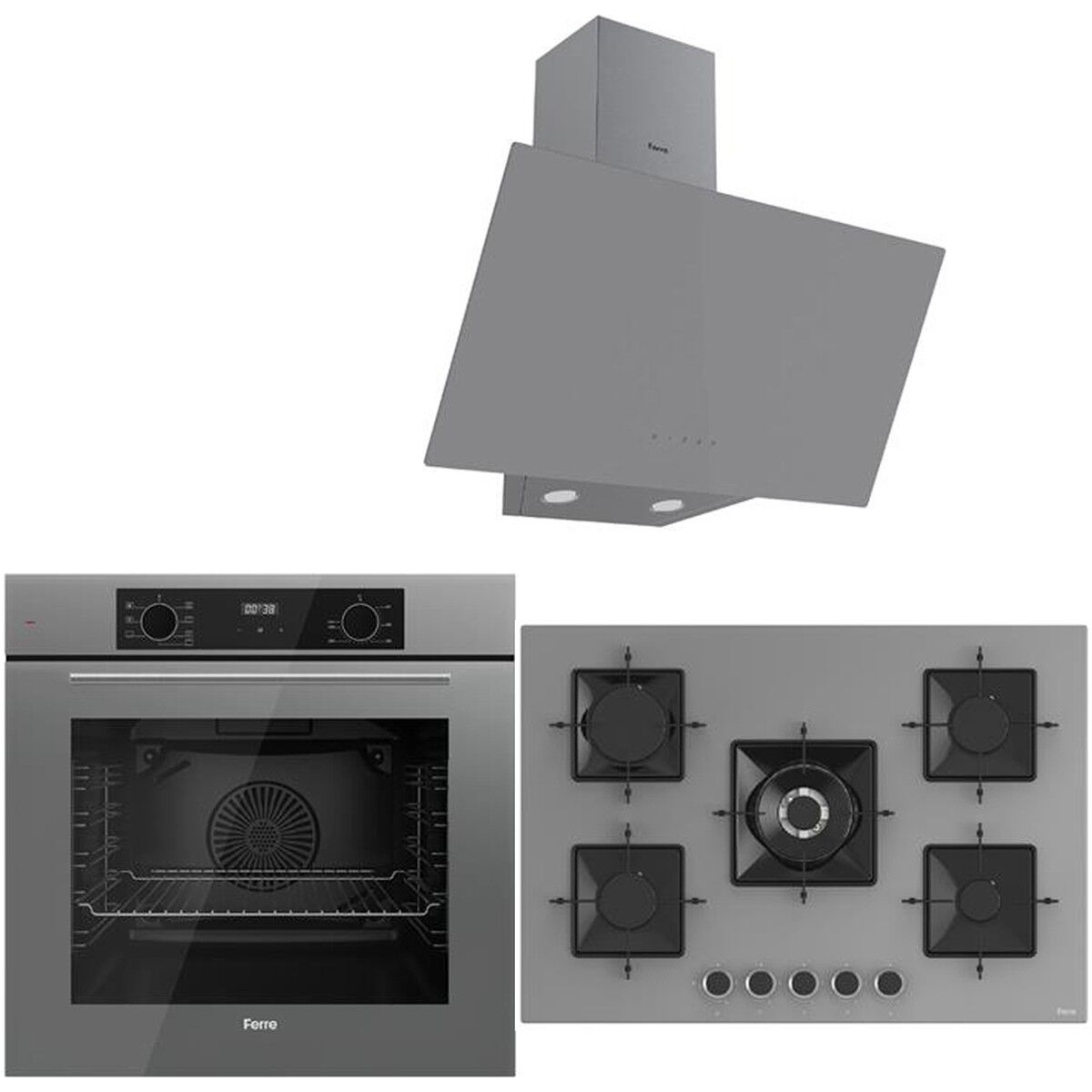 Ferre Icon Plus 75 Serisi 3lü Cam Ankastre Set (QBL63CPR-SS038-D079)