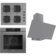 Ferre Flowart Serisi Gri Set (SS208 + QBL63CPR +D079) - Emaye Izgara