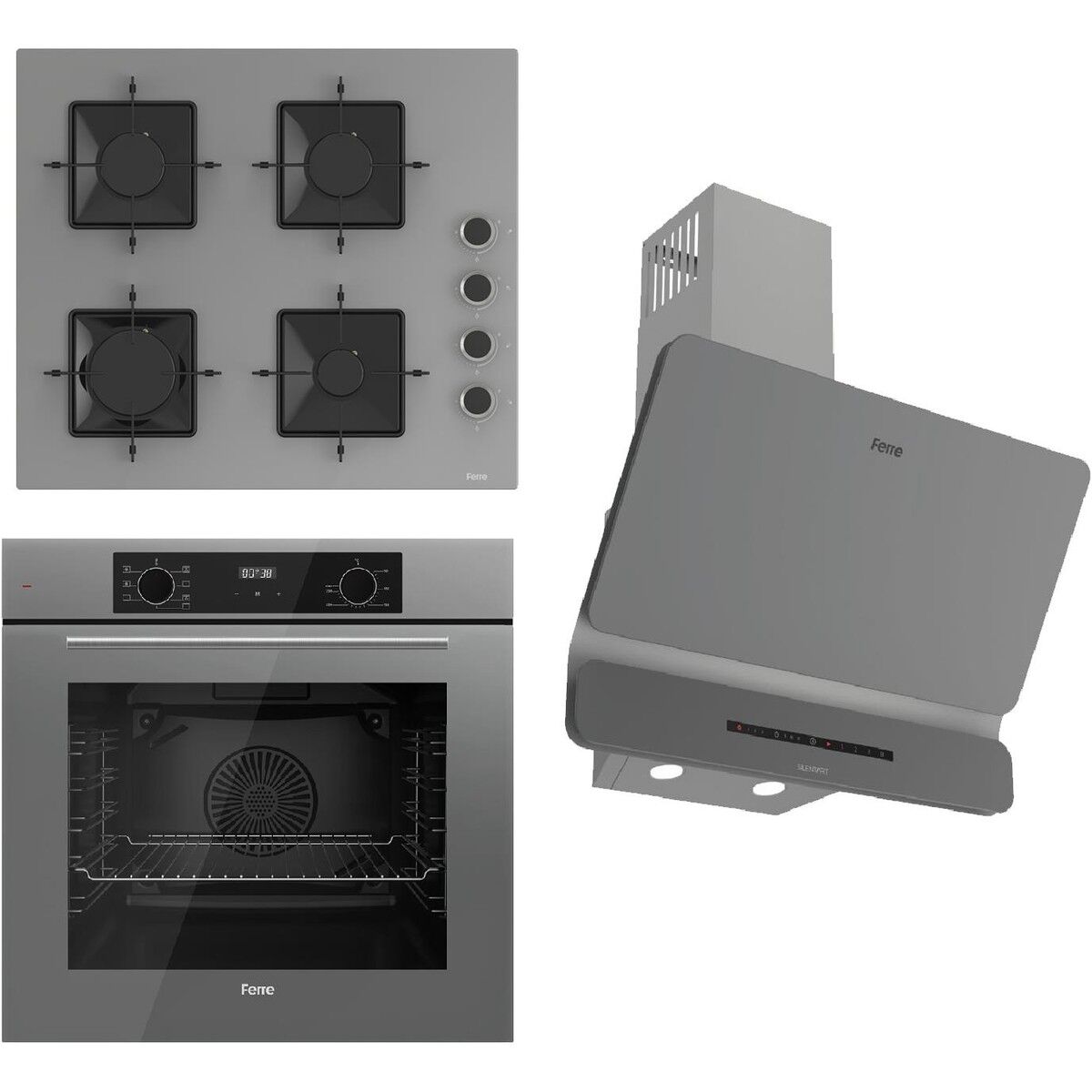 Ferre Flowart-Sılentart Serisi Gri Set (SS208 + QBL63CPR +D082-SA) - Emaye Izgara