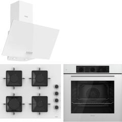 Ferre QBL62CB - SS206 -D087 60 cm Beyaz Cam Turbolu Ankastre Set -Yeni 2025