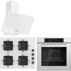 Ferre QBL62CB - SS206 -D087 60 cm Beyaz Cam Turbolu Ankastre Set -Yeni 2025