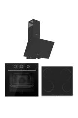 Ferre Elektrikli Ocaklı Siyah Set ( D086 Siyah Davlumbaz-MS261 Ocak- XE62CS FLOWART Sİiyah Fırın )