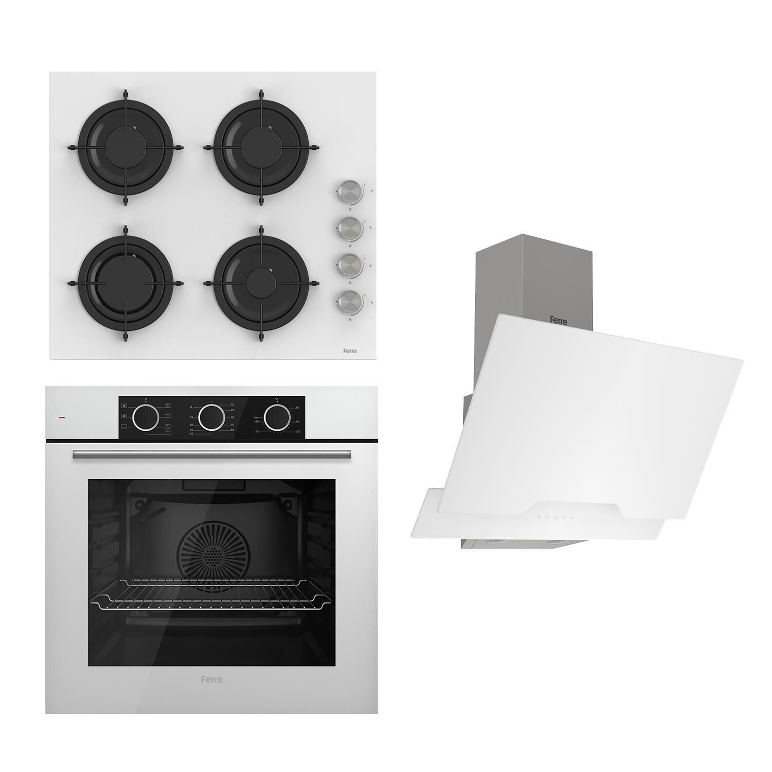 Ferre Flowart Basic Serisi Beyaz Ankastre Set (cs206 + Xe62cb + D064 )