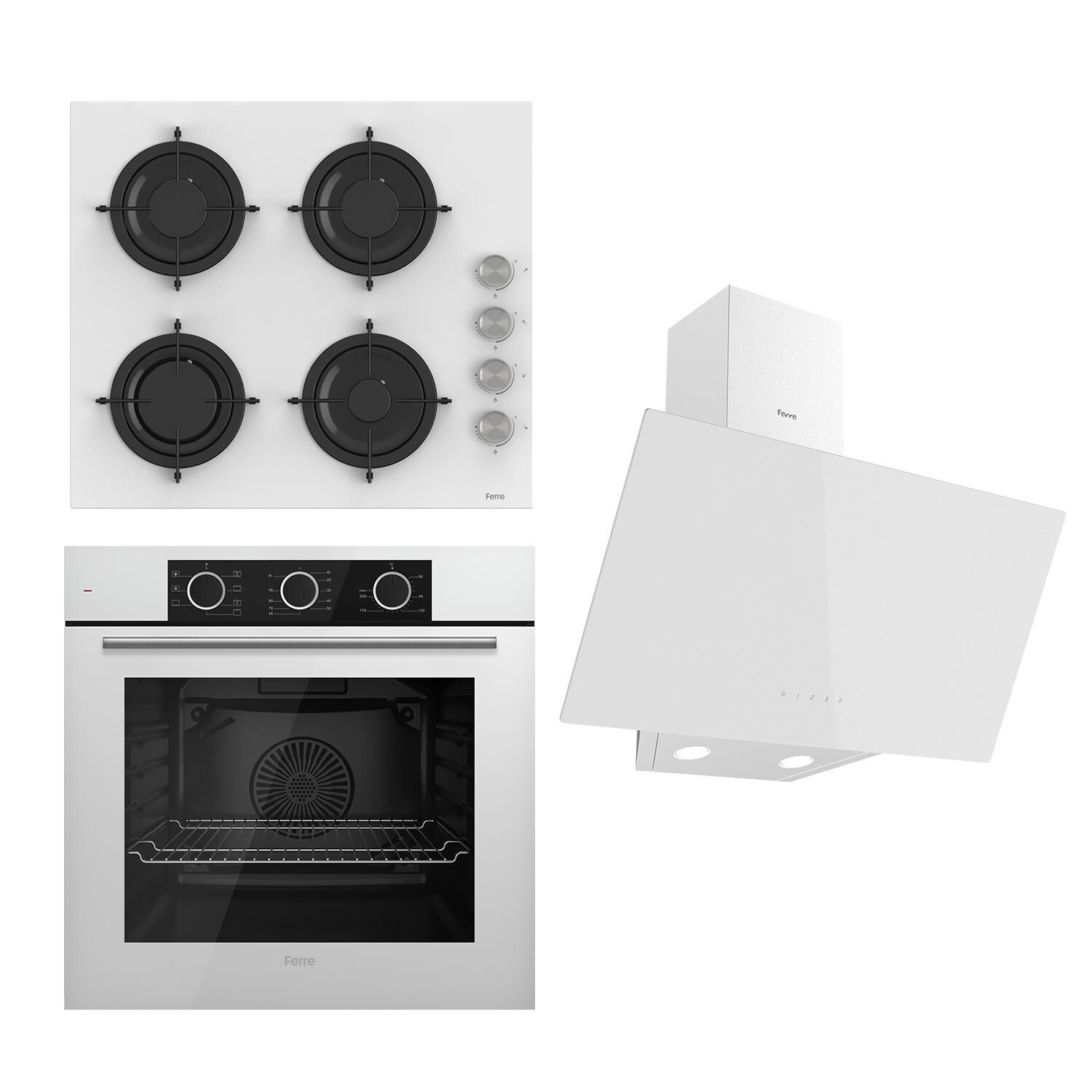 Ferre Flowart Basic Serisi Beyaz Ankastre Set (cs206 + Xe62cb + D078 )
