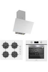 Silverline Beyaz Cam Ankastre Set - BO6502W02 Fırın, CS5700E6W01 Ocak, 3481 Flam 60 cm Davlumbaz