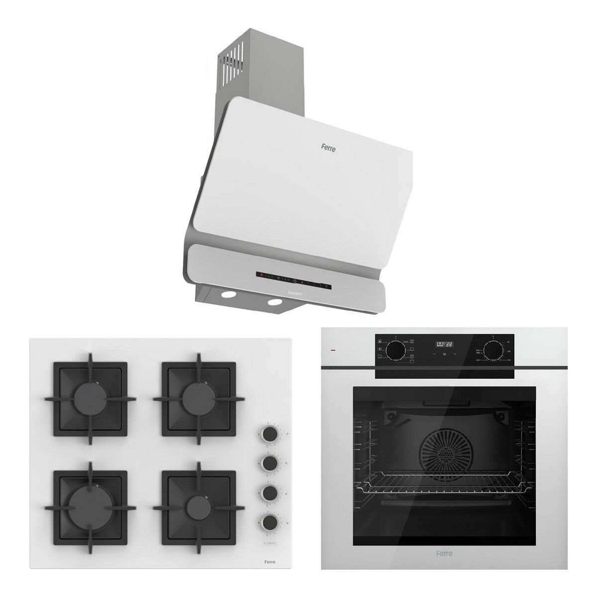 Ferre White FryArt 3 Lü Ankastre Set ( QEP63CB - SC206-FA - D081-SA ) A++ Sessiz Davlumbaz