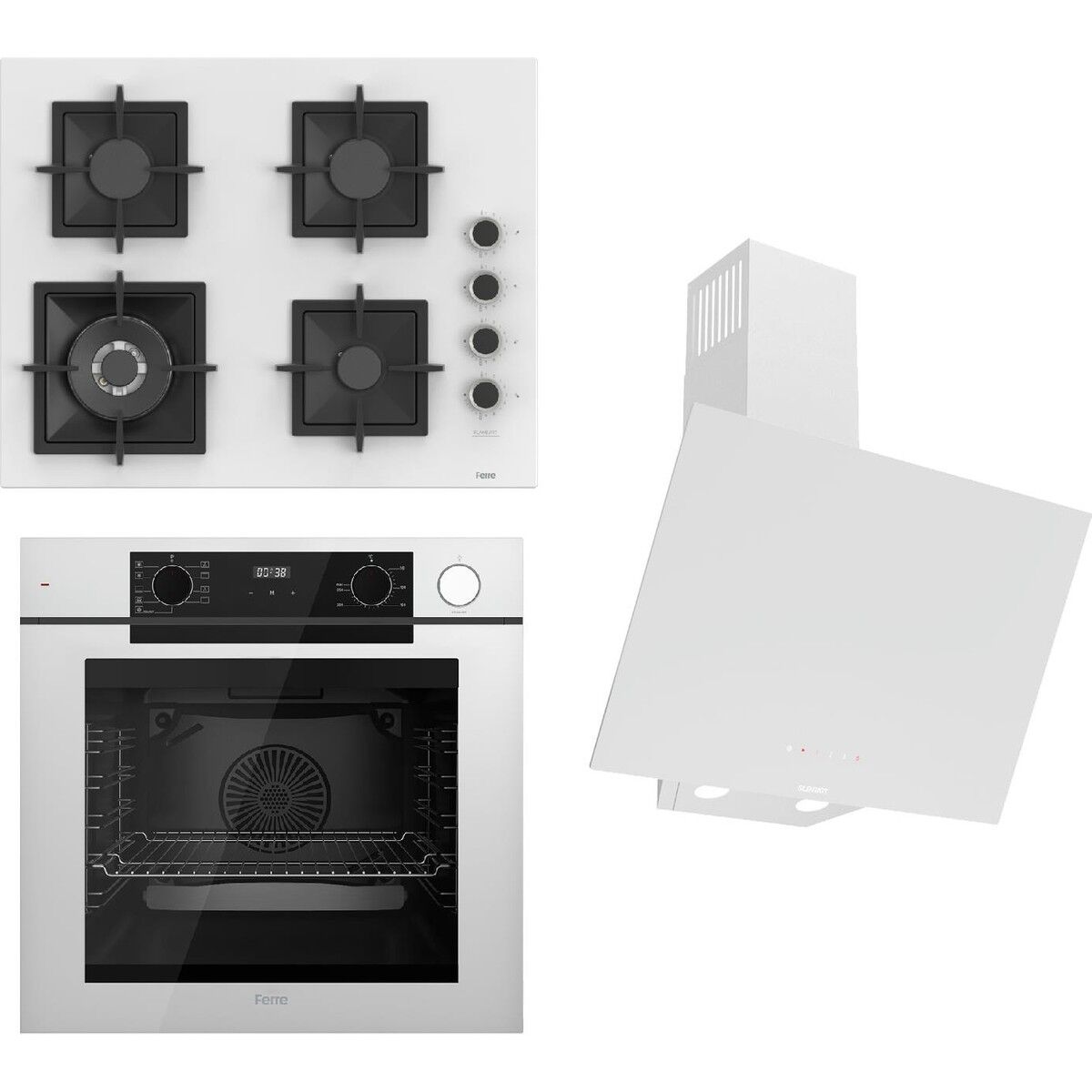 Ferre Steamart-Fryart-Sılentart Serisi Beyaz Set (SC406-WFA + QEP64CB +D078-SA) - Döküm Izgara / 65 cm Ocak