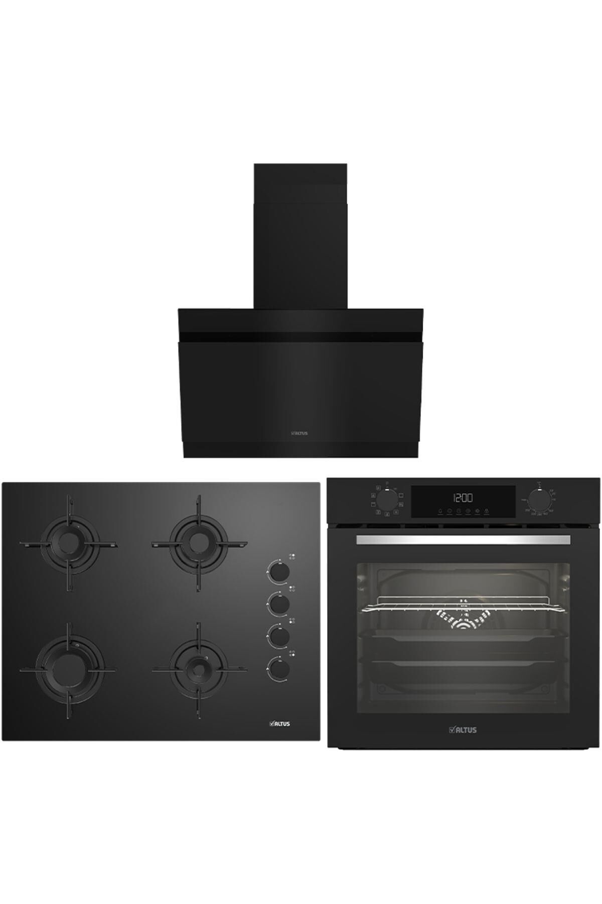Altus ALA 332 B Fırın 159 DB Ocak 525 B Davlumbaz Siyah Ankastre Set