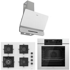 Ferre White FryArt 3 Lü Ankastre Set ( QEP63CB - SC406-WFA - D081-SA ) A++ Sessiz Davlumbaz - 65 cm Wok Bek Ocak