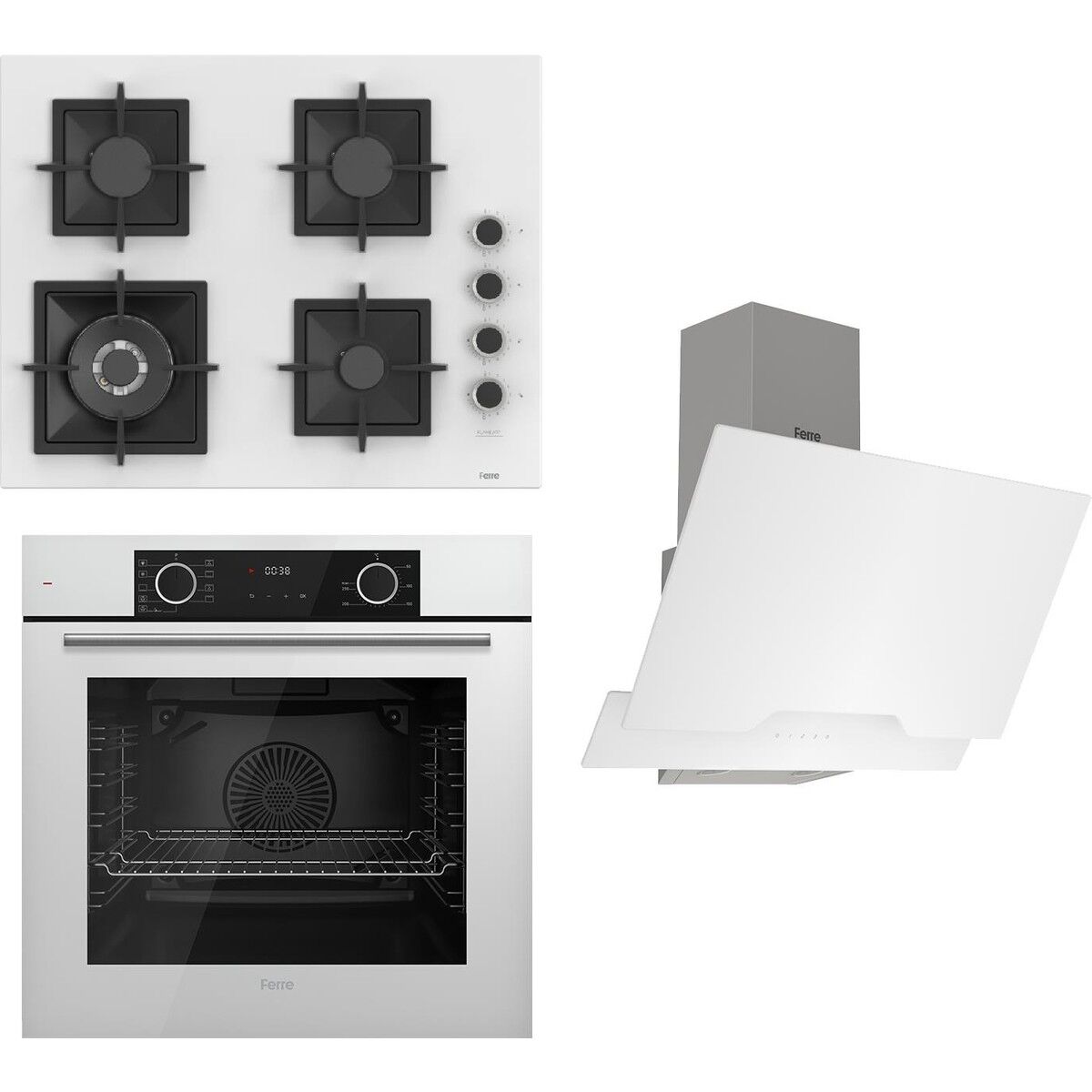 Ferre Flameart Sc Serisi Beyaz Set (SC406-WFA + XE63CB +D064 ) - 65 Cm'lik Kare Döküm Izgara-Wok