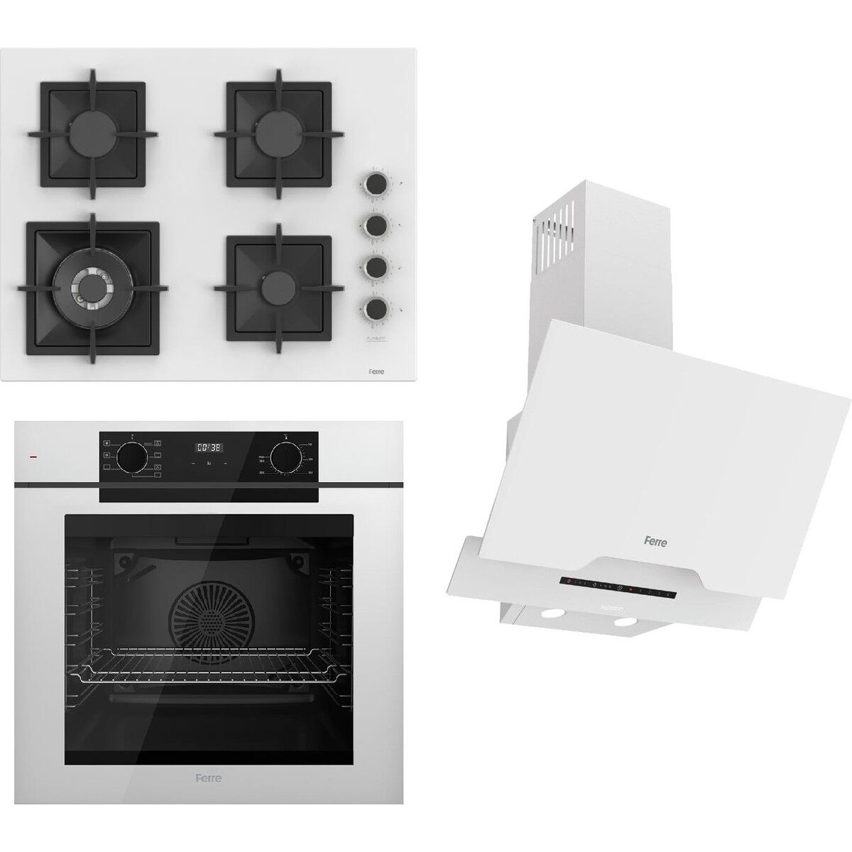 Ferre Fryart-Sılentart Serisi Beyaz Set (SC406-WFA + QEP63CB +D064-SA) - Döküm Izgara / 65 cm Ocak