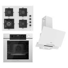 Ferre Steamart-Fryart-Silentart Serisi Beyaz Set (SC406-WFA + QEP64CB +D064-SA ) - Döküm Izgara / 65 cm Ocak