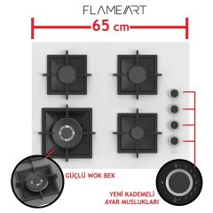 Ferre Steamart-Fryart-Silentart Serisi Beyaz Set (SC406-WFA + QEP64CB +D064-SA ) - Döküm Izgara / 65 cm Ocak