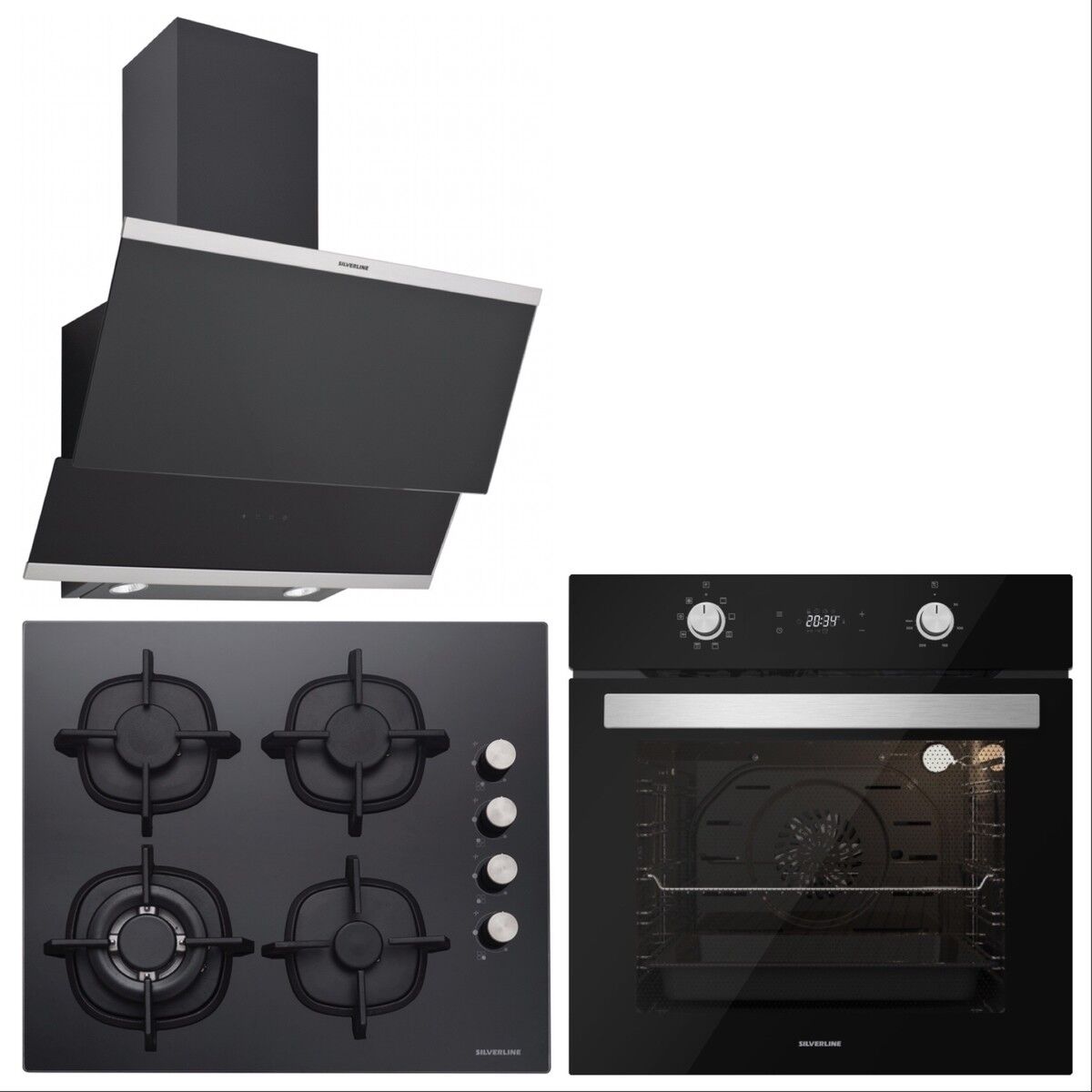 Silverline BO6504B01-CS5429B01-3420 Classy Siyah Cam Ankastre Set