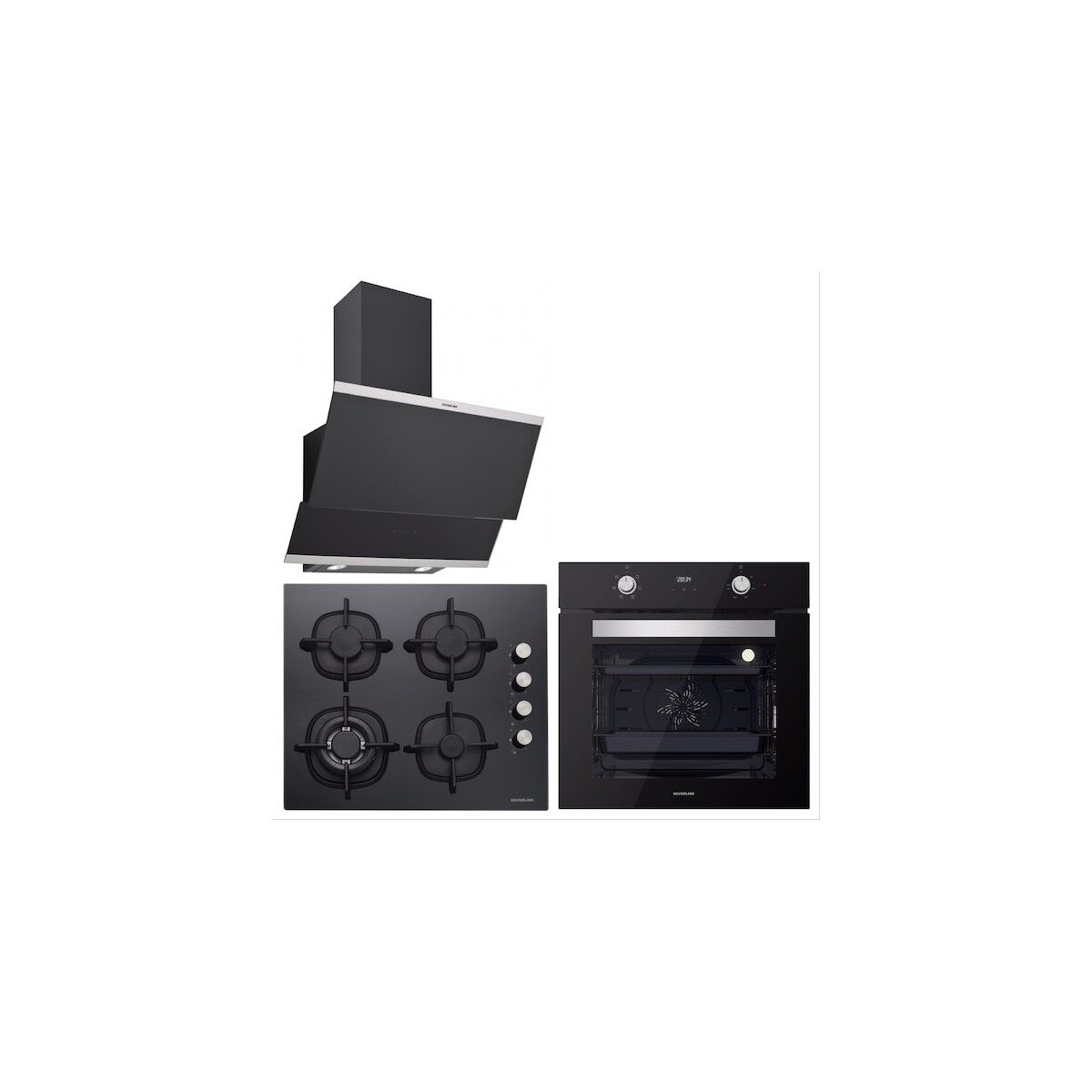 Silverline BO6502B02-CS5429B01-3420 Classy Siyah Cam Ankastre Set