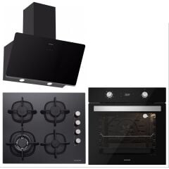 Silverline BO6504B01 - CS5429B01 - 3457 Soho 60 Siyah Cam Ankastre Set