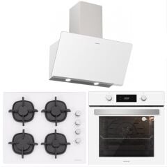 Silverline BO6504W01 - CS5343W01 - 3457 Soho 60 Beyaz Cam Ankastre Set
