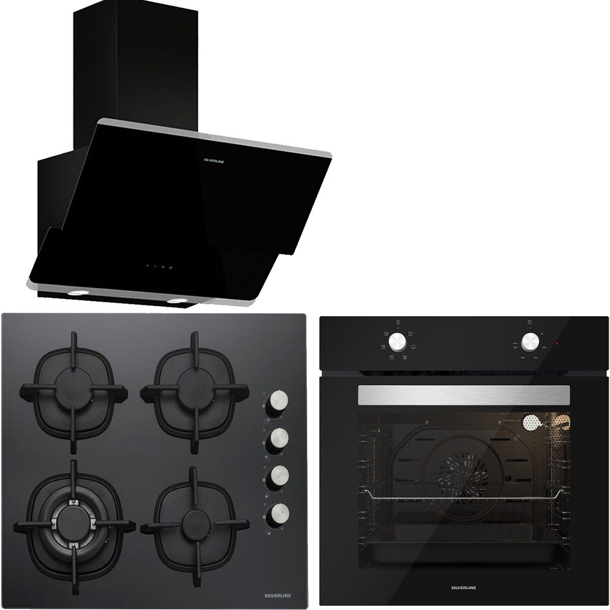 Silverline BO6501B01 - CS5429B01 - 3490 Oslo Siyah Cam Ankastre Set