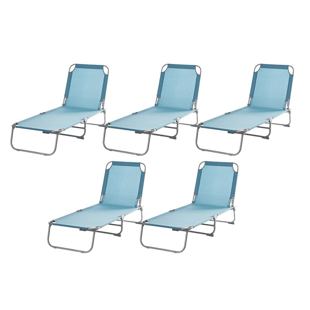 Blooma Şezlong 5'li Katlanabilir Bahçe Plaj Şezlongu Mavi 5Li Takım, Mavi Şezlong, Bahçe, Balkon, Plaj Şezlongu