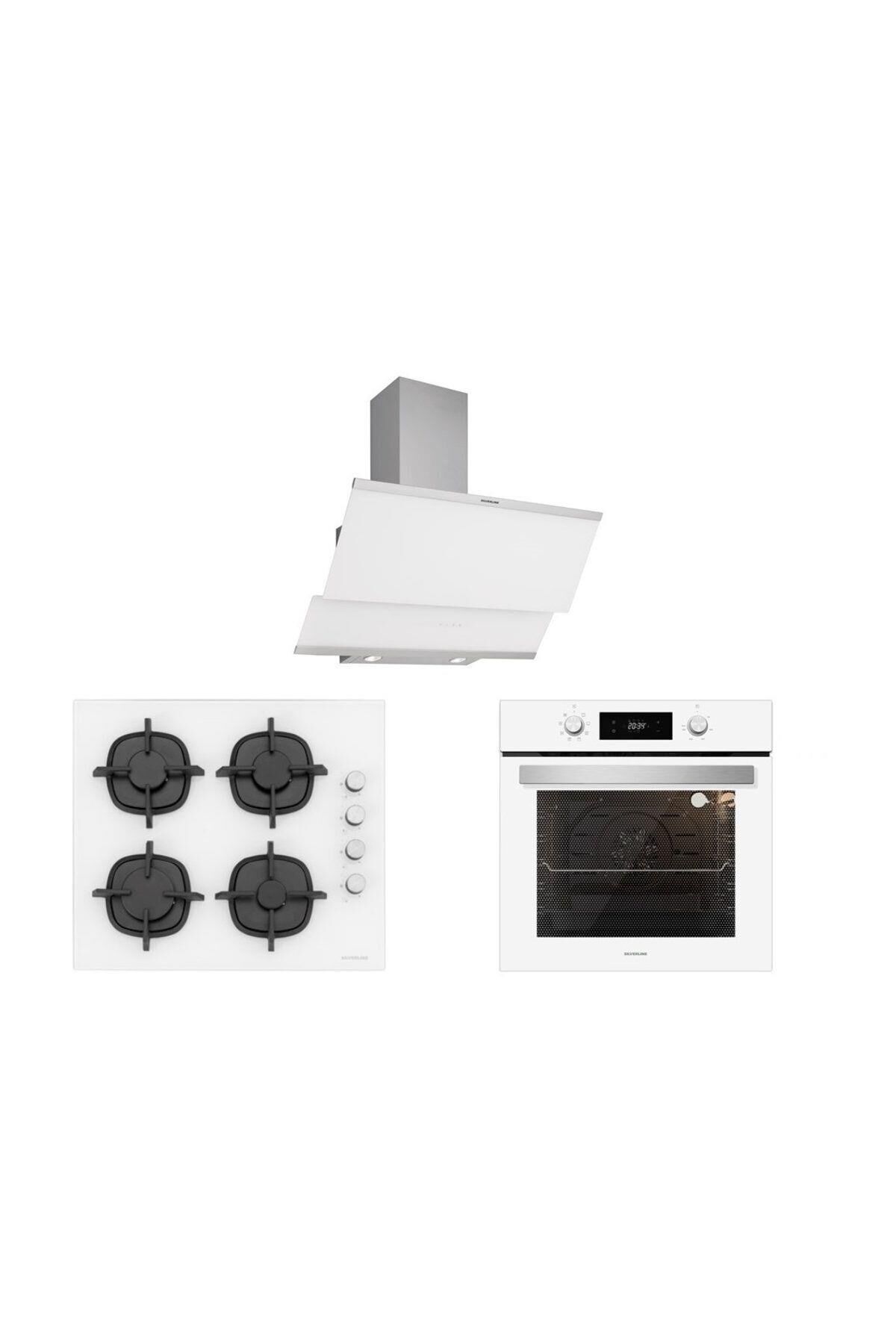 Silverline Beyaz Cam Ankastre Set (3420 Classy 60+CS5343W01+BO6504W01)