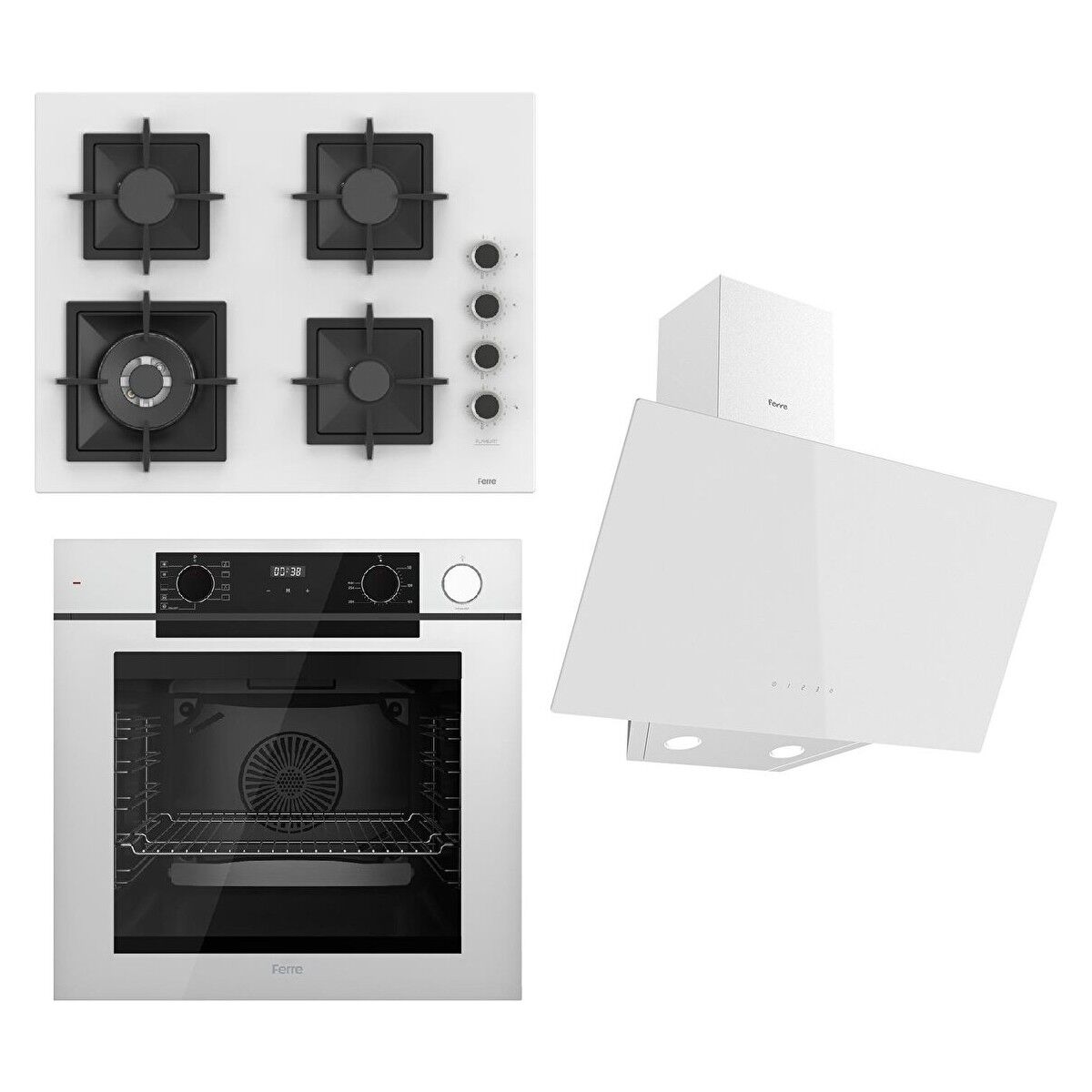 Ferre Steamart-Fryart Serisi Beyaz Set (SC406-WFA + QEP64CB +D078 ) - Döküm Izgara / 65 cm Ocak