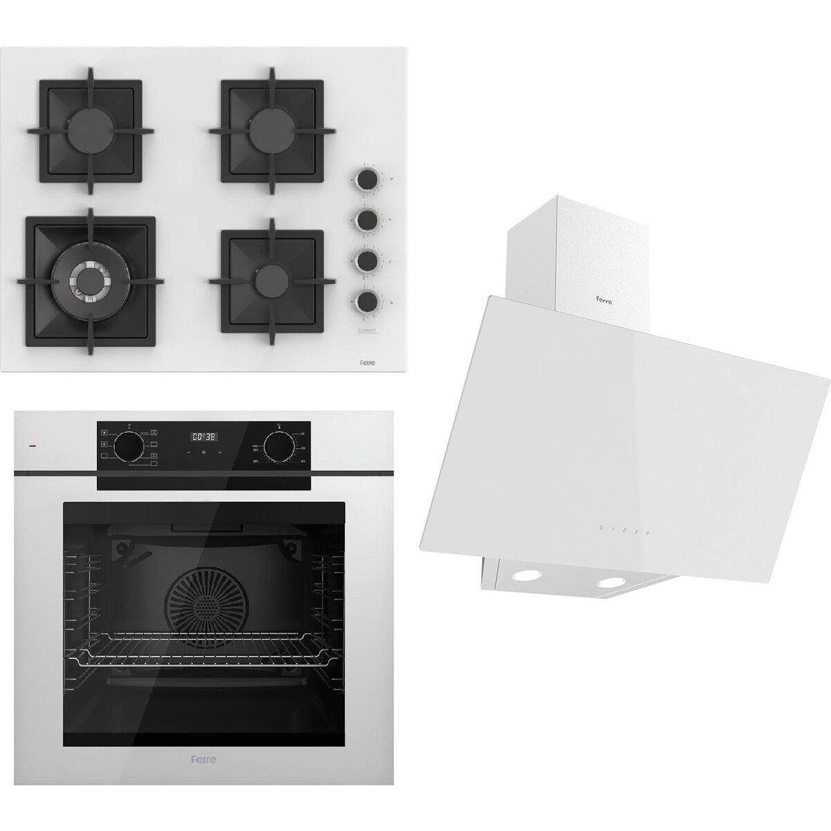 Ferre Fryart Serisi Beyaz Set (SC406-WFA + QEP63CB +D078) - Döküm Izgara / 65 cm Ocak