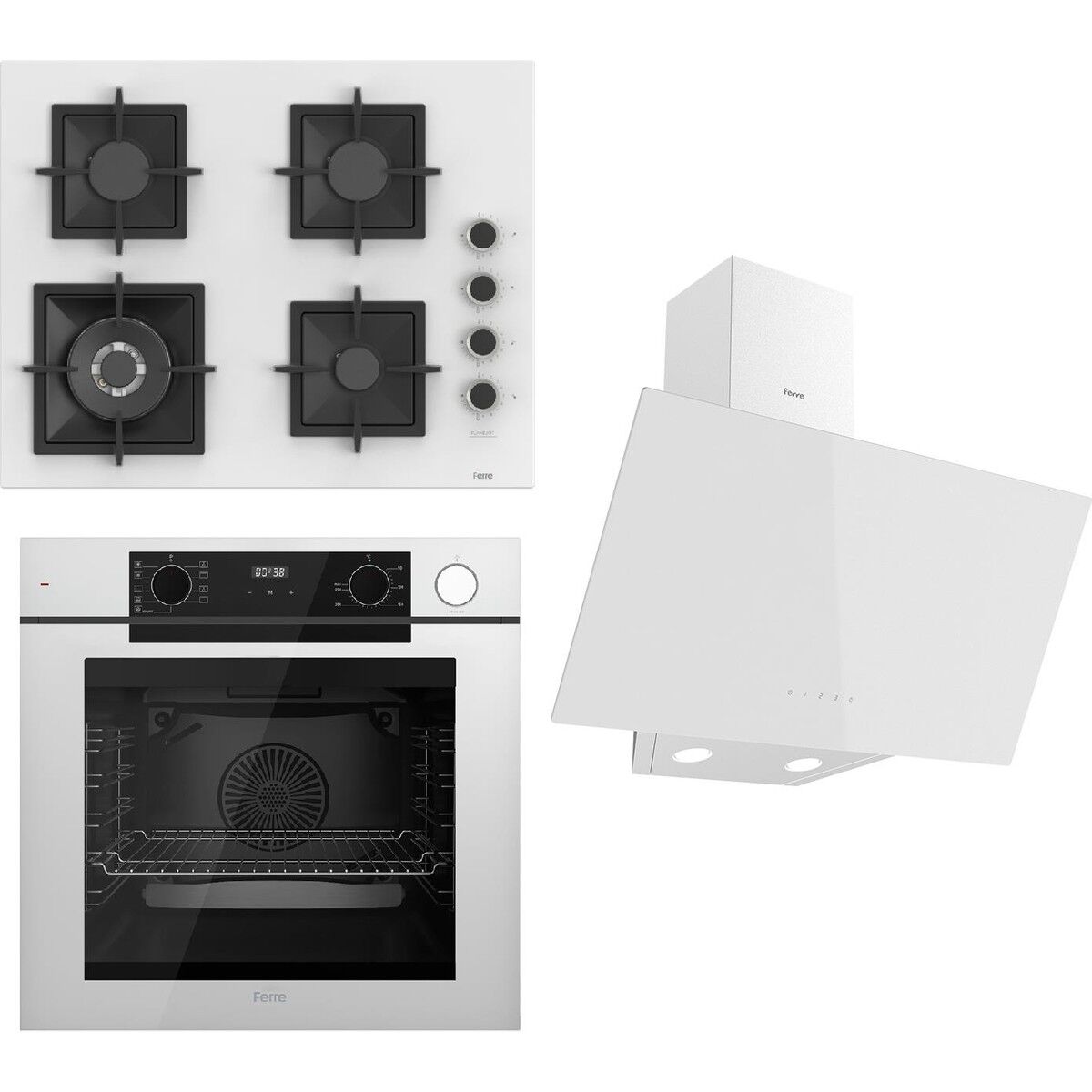 Ferre Steamart-Fryart Serisi Beyaz Set (SC406-WFA + QEP64CB +D078) - Döküm Izgara / 65 cm Ocak
