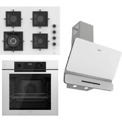 Ferre Fryart-Sılentart Serisi Beyaz Set (SC406-WFA + QEP63CB +D081-SA) - Döküm Izgara / 65 cm Ocak