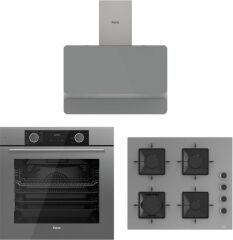 Ferre Fryart Gri Set (D082 Gri Davlumbaz -SS208 Gri Ocak- XE63CPR Fryart Gri Fırın)