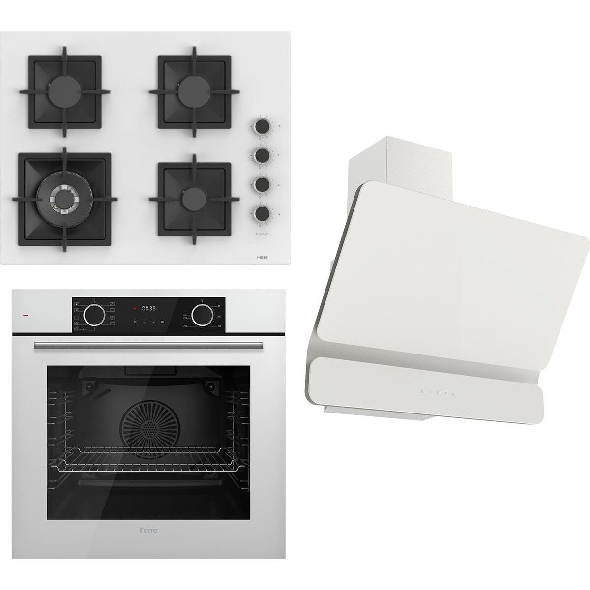 Ferre Flameart Sc Serisi Beyaz Set (SC406-WFA + XE63CB +D081 ) - 65 Cm'lik Kare Döküm Izgara-Wok