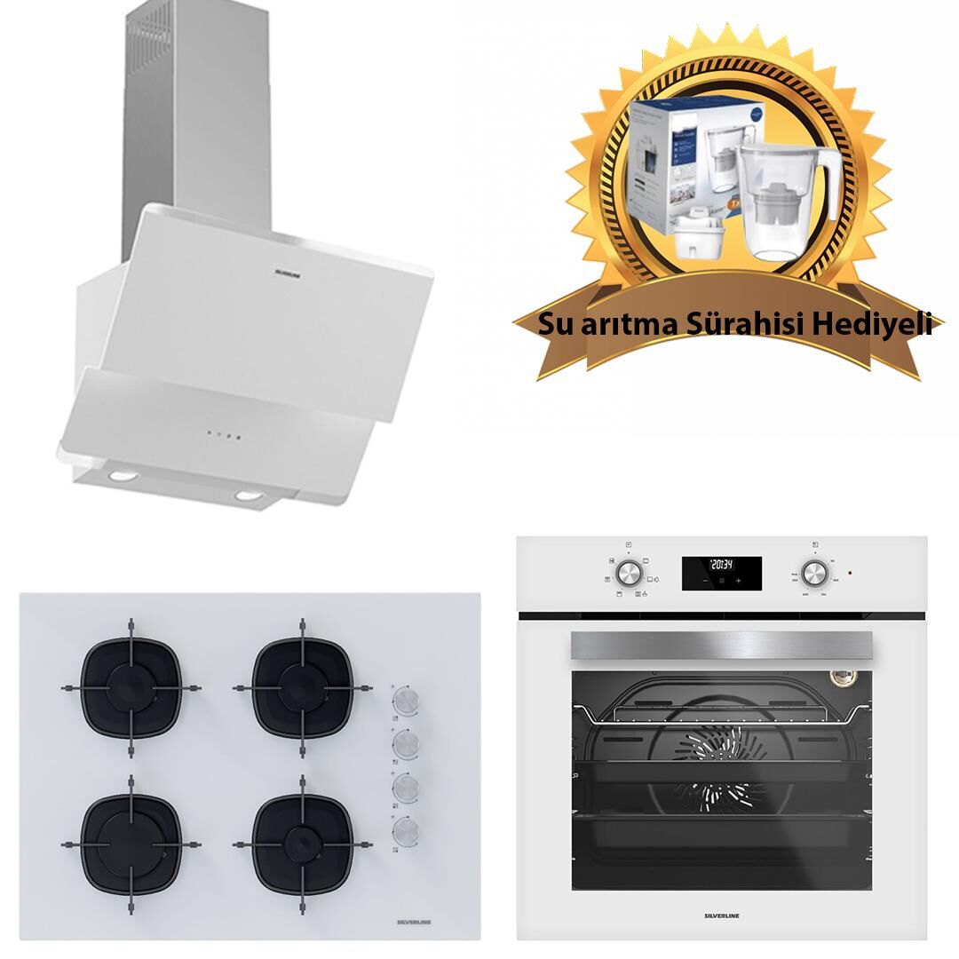 Silverline Beyaz Cam Ankastre Set 3490 - CS5665W01 65Cm Ocak - BO6502W02