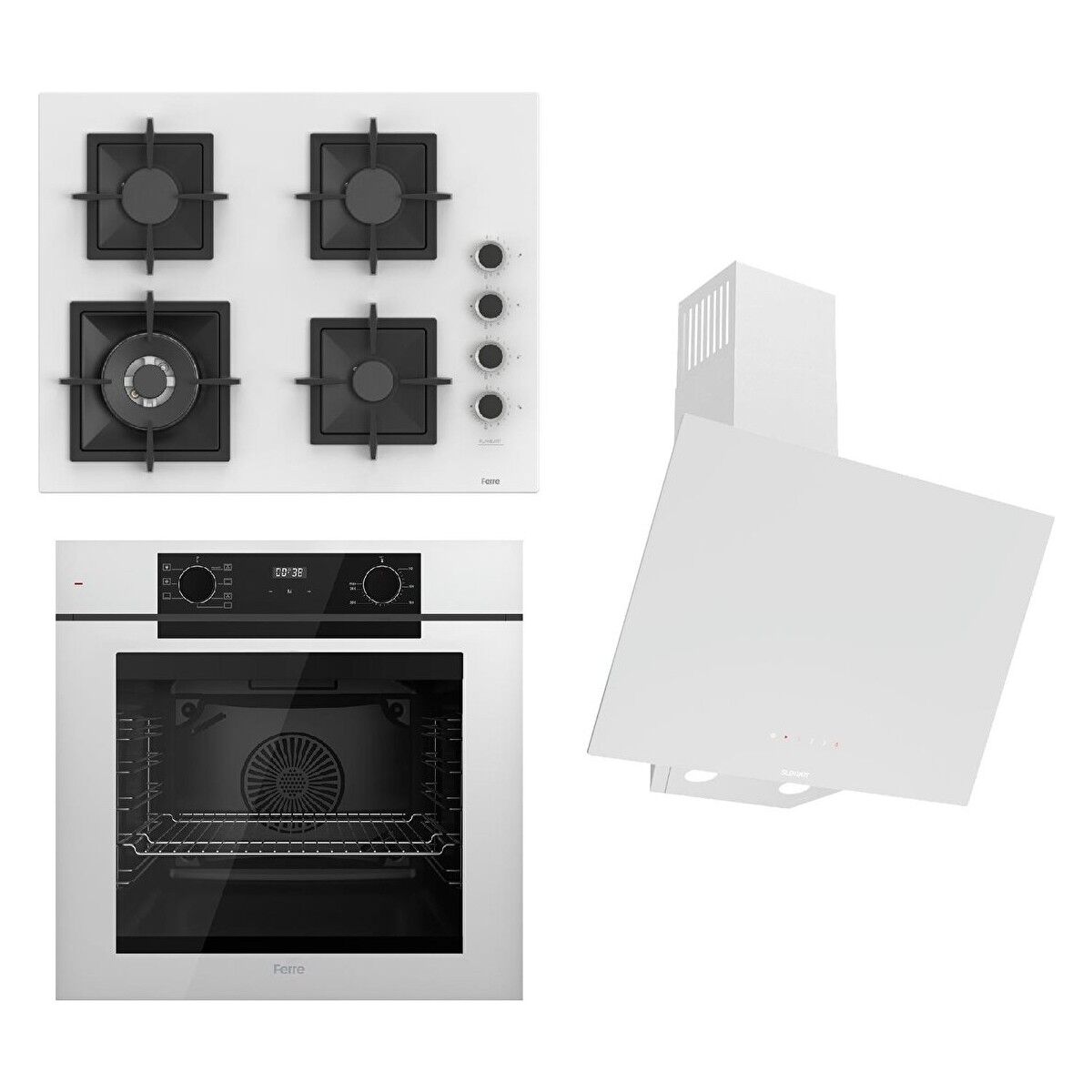 Ferre Fryart-Silentart Serisi Beyaz Set (SC406-WFA + QEP63CB +D078-SA ) - Döküm Izgara / 65 cm Ocak