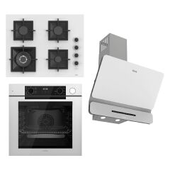 Ferre Steamart-Fryart-Silentart Serisi Beyaz Set (SC406-WFA + QEP64CB +D081-SA ) - Döküm Izgara / 65 cm Ocak