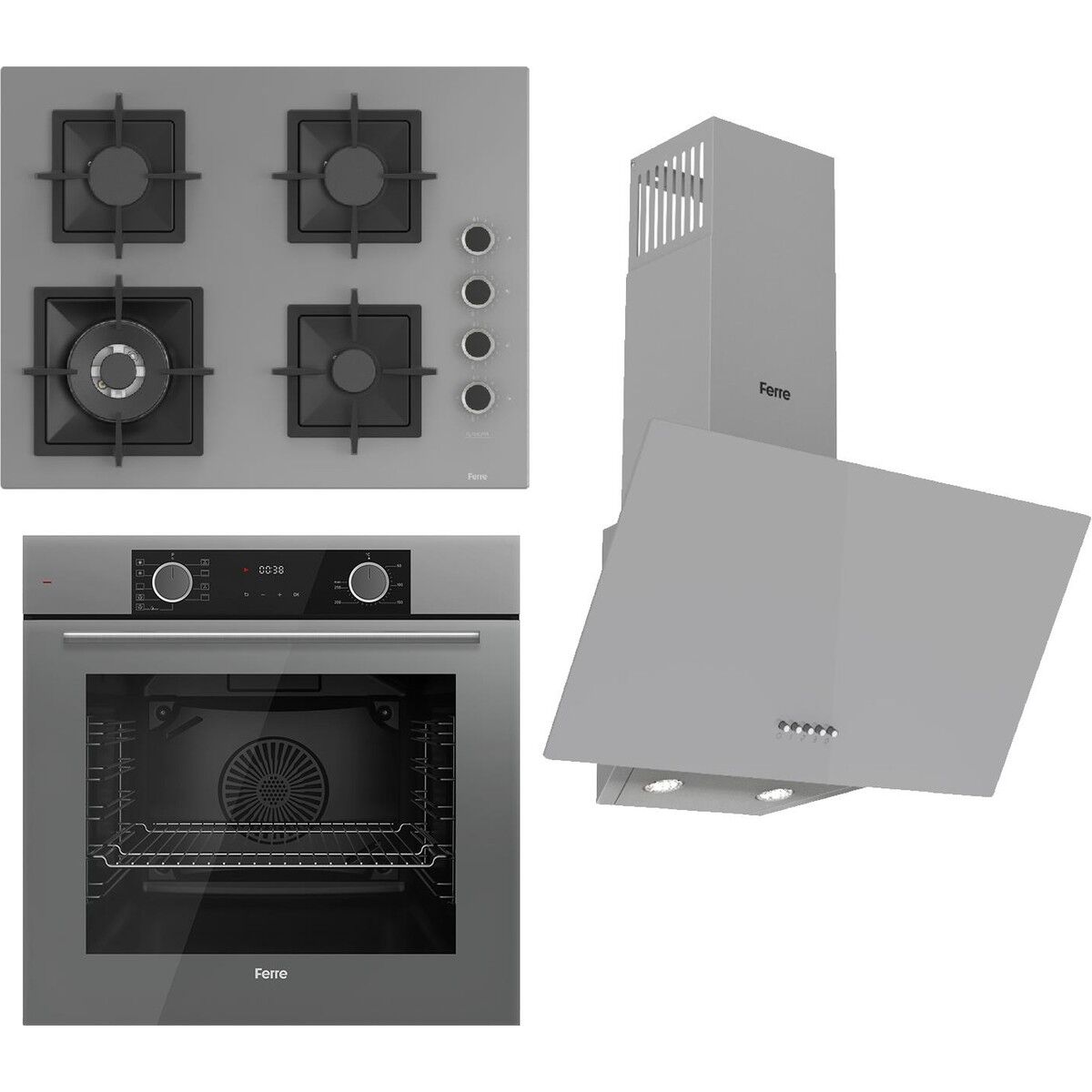 Ferre Flameart Sc Serisi Gri Set (SC408-WFA + XE63CPR +D088 ) - 65 Cm'lik Kare Döküm Izgara-Wok