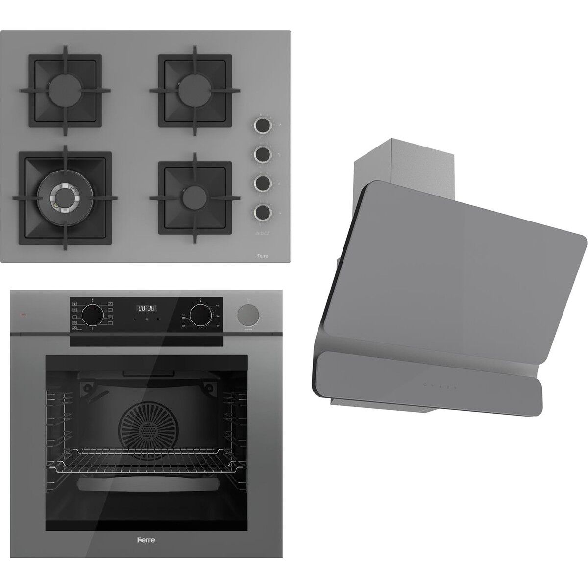 Ferre Fryart Serisi Gri Set (SC408-WFA + QEP63CPR +D082) - Döküm Izgara / 65 cm Ocak