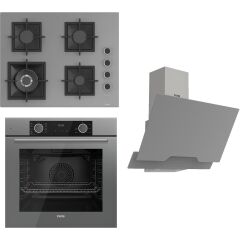 Flameart Sc Serisi Gri Set (SC408-WFA + XE63CPR +D065 ) - 65 Cm'lik Kare Döküm Izgara-Wok