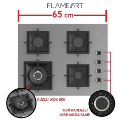 Flameart Sc Serisi Gri Set (SC408-WFA + XE63CPR +D065 ) - 65 Cm'lik Kare Döküm Izgara-Wok
