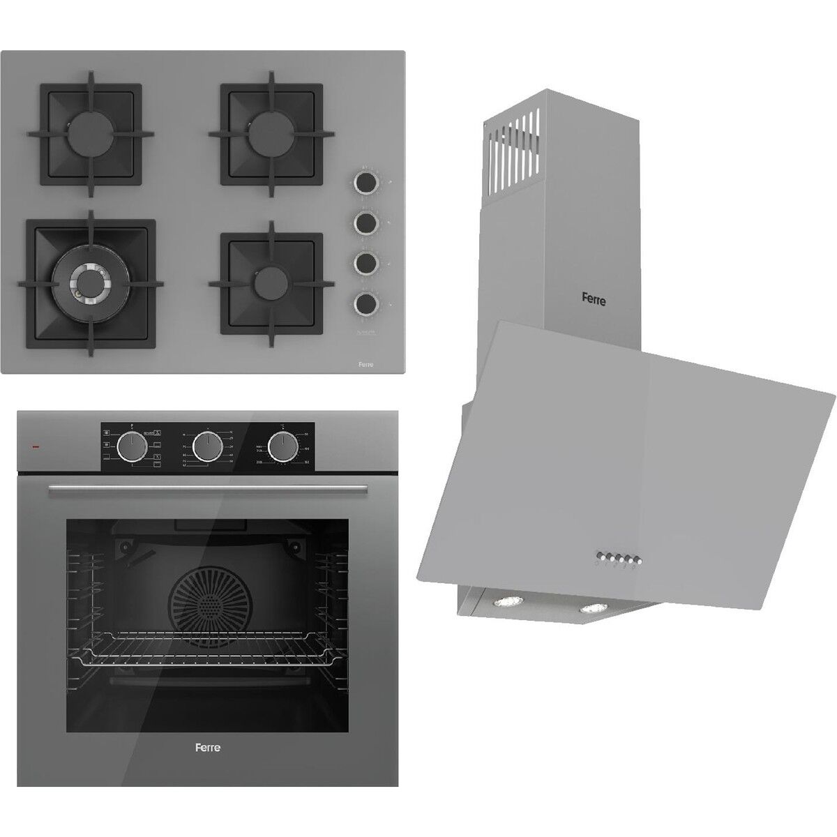 Ferre Flameart Sc Serisi Gri Set (SC408-WFA + QMS63CPR +D088 ) - 65 Cm'lik Kare Döküm Izgara-Wok