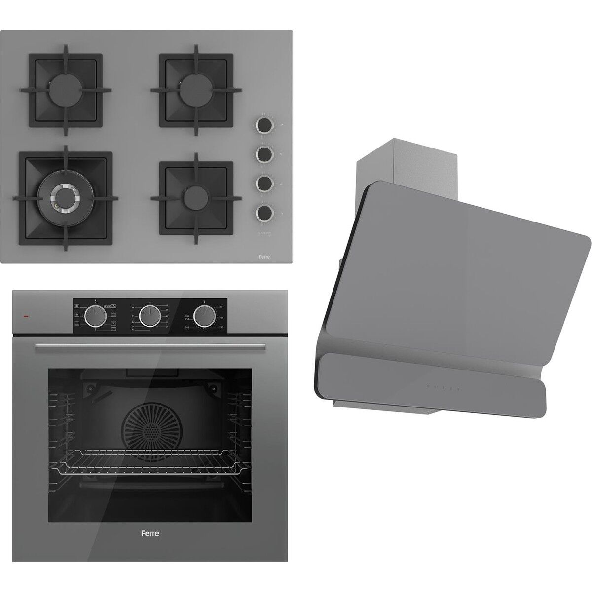 Ferre Flameart Sc Serisi Gri Set (SC408-WFA + QXE62CPR +D082 ) - 65 Cm'lik Kare Döküm Izgara-Wok