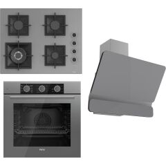 Ferre Flameart Sc Serisi Gri Set (SC408-WFA + QXE62CPR +D082 ) - 65 Cm'lik Kare Döküm Izgara-Wok