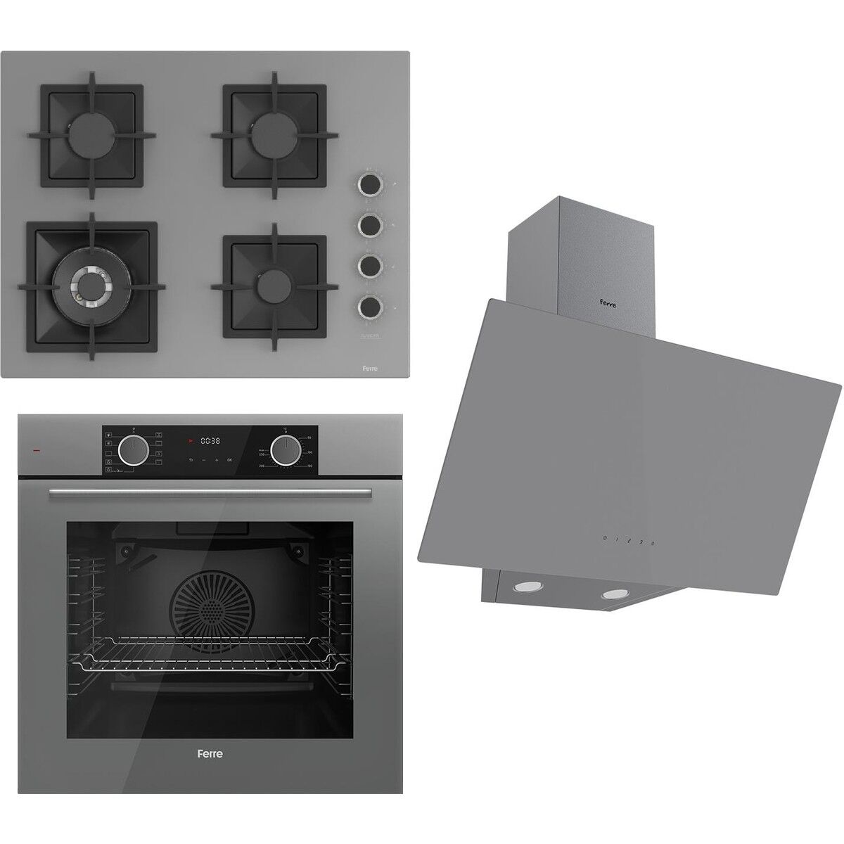 Ferre Flameart Sc Serisi Gri Set (SC408-WFA + XE63CPR +D079 ) - 65 Cm'lik Kare Döküm Izgara-Wok