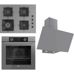 Ferre Flameart Sc Serisi Gri Set (SC408-WFA + XE63CPR +D079 ) - 65 Cm'lik Kare Döküm Izgara-Wok