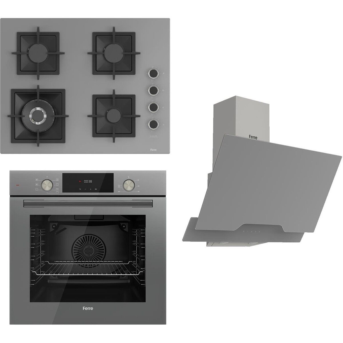 Ferre Flameart Sc Serisi Gri Set (SC408-WFA + QMS63CPR +D065 ) - 65 Cm'lik Kare Döküm Izgara-Wok