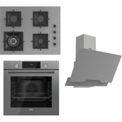 Ferre Flameart Sc Serisi Gri Set (SC408-WFA + QMS63CPR +D065 ) - 65 Cm'lik Kare Döküm Izgara-Wok