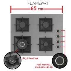 Ferre Flameart Sc Serisi Gri Set (SC408-WFA + QMS63CPR +D065 ) - 65 Cm'lik Kare Döküm Izgara-Wok