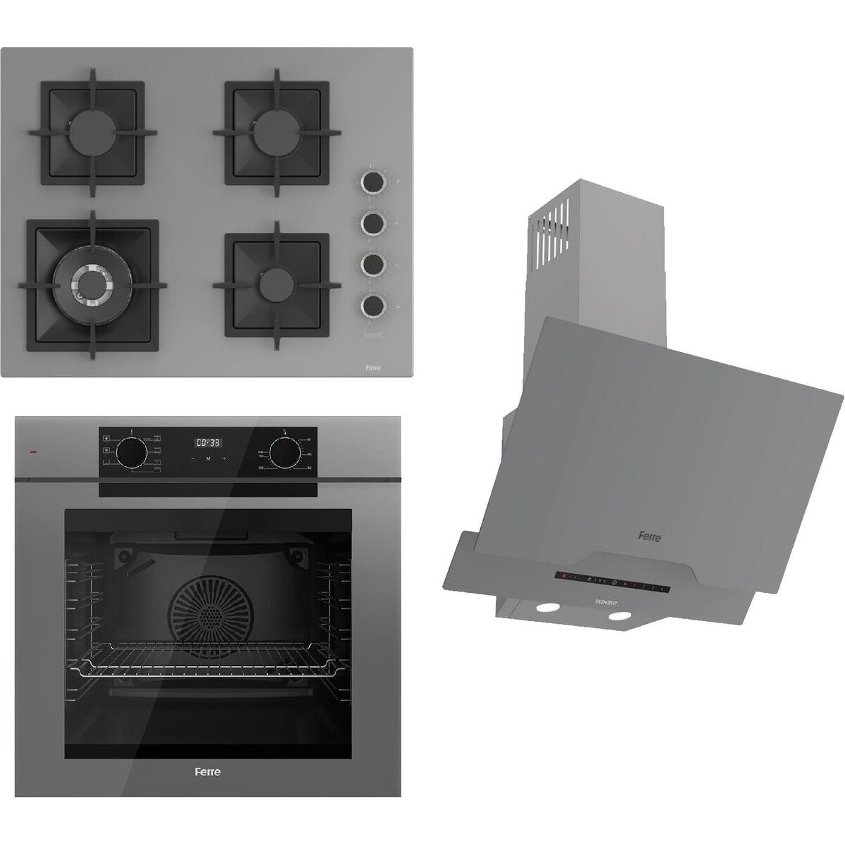 Ferre Fryart-Sılentart Serisi Gri Set (SC408-WFA + QEP63CPR +D065-SA) - Döküm Izgara / 65 cm Ocak