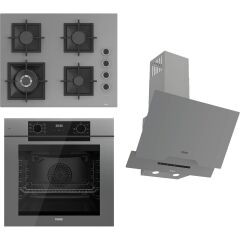 Ferre Fryart-Sılentart Serisi Gri Set (SC408-WFA + QEP63CPR +D065-SA) - Döküm Izgara / 65 cm Ocak